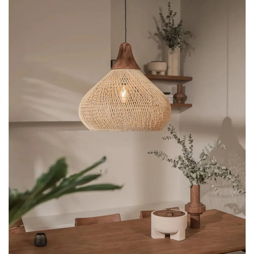 Retro Handmade Rattan Pendant Lamps Wabi Sabi Ceiling Chandeliers for Kitchen Island Dining Table Living Room Led Hanging Lamps