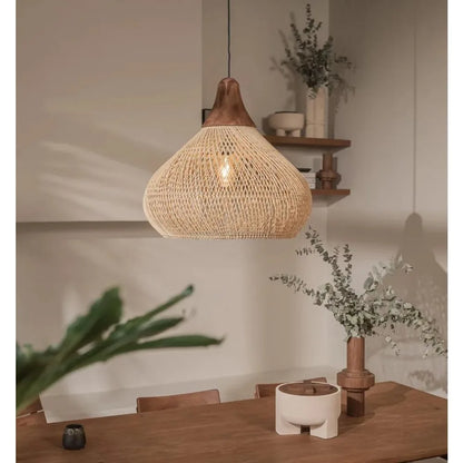 Retro Handmade Rattan Pendant Lamps Wabi Sabi Ceiling Chandeliers for Kitchen Island Dining Table Living Room Led Hanging Lamps