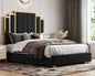 bedstead King Size and 65" Headboard, Upholstered Bed with Golden Plating Trim, Platform Bed No Box Spring Needed,bedstead
