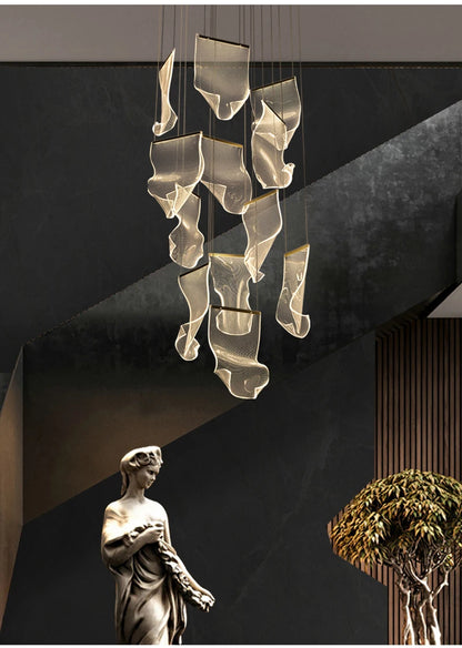 Light Guide LED Modern Chandelier living room decor lighting Duplex Rotating Stairs Pendant Lamp Dining room Hanging Lights
