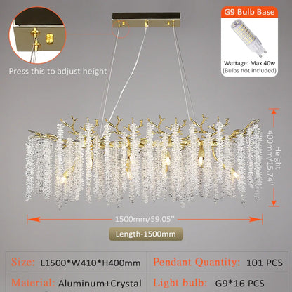 Round Gold Crystal Chandelier For Bedroom Living Room Dining Room Lounge Modern Luxury Gold Ceiling Crystal Branch Chandeliers