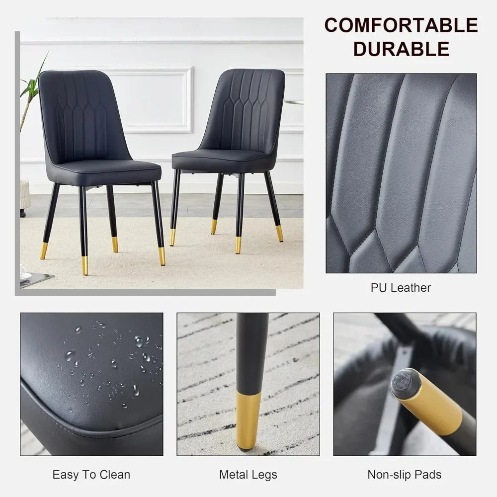Marble Dining Table Set,Modern Dinings TablewithMDF Base Dinings Room Table and 4 Upholstered Metal Leg Chairs,Dining Room Sets