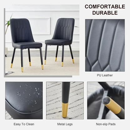 Marble Dining Table Set,Modern Dinings TablewithMDF Base Dinings Room Table and 4 Upholstered Metal Leg Chairs,Dining Room Sets
