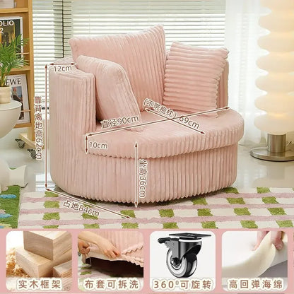 Leisure Comfy Single Sofa Chair Soft Upholstered Movable Swivel Accent Chair for Living Room Bedroom Armchair with Wheels