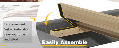 Queen Headboard,Linen Upholstered Bed Frame With Wood Slats Support,No Box Spring Needed,Heavy Duty Feet,Easy Ass