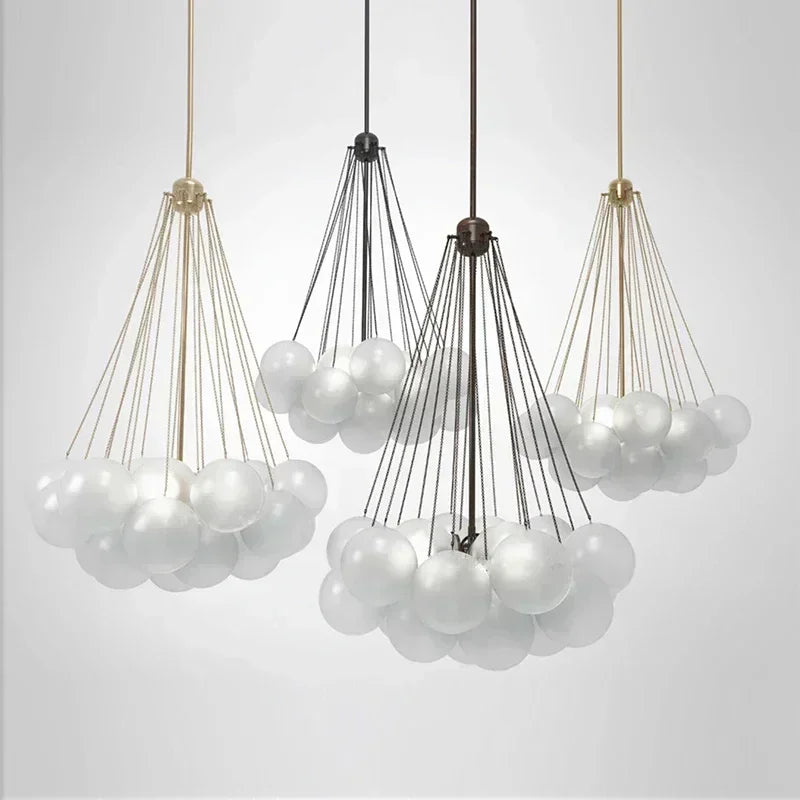 Nordic Bubble Glass Chandelier for Living Dining Table Room Decoration Frosted Glass Gold Black LED Ceiling Pendant Light