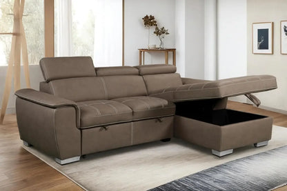 Wohnzimmer Sofas,U-Shaped Sectional Sofa with Pull-Out Bed, Adjustable Headrests, and Storage Chaise, U-Shaped Sectional Sofa