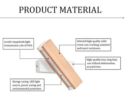 New Rotatable Wall Lamp Nordic Solid Wood LED Wall Light Simple Bedside Study Reading Adjustable Lighting Home Decor Lamps