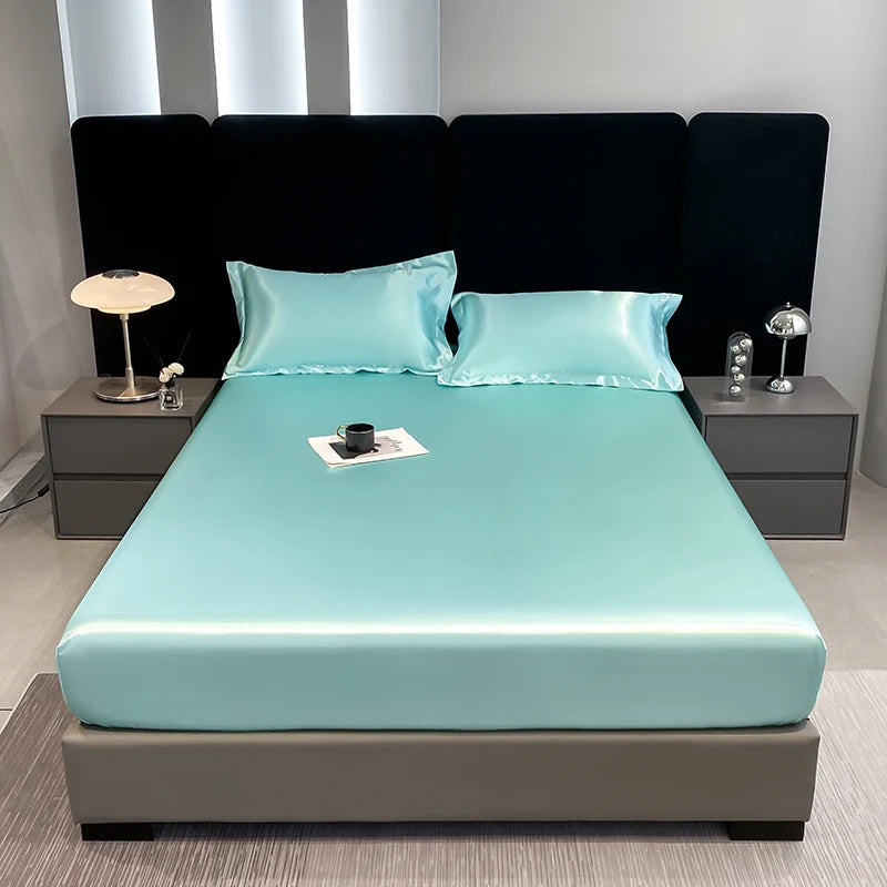 Rayon Satin Waterproof Fitted Sheet Silky Solid Color Bed Sheet Elastic Band Sheets Smooth Bedsheet Mattress Cover