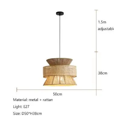 Vintage Wabi Sabi Chandelier Handmade Hemp Rope Pendant Light for Restaurant Bar Cafe Dining Room Led Rattan Lamp