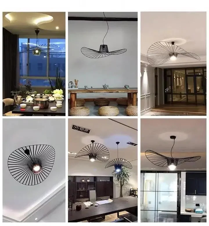 Nordic Vertigo Straw Hat Pendant Lights French Fabric for Restaurant Artistic and Creative Living Room Bedroom Hoom Decor Lamp