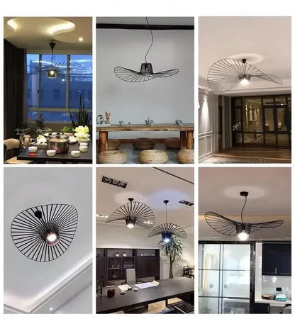 Nordic Vertigo Straw Hat Pendant Lights French Fabric for Restaurant Artistic and Creative Living Room Bedroom Hoom Decor Lamp