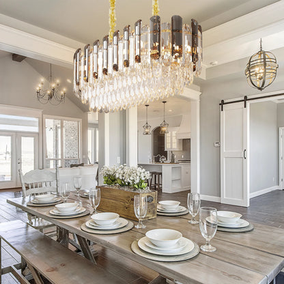 Vrygle Modern Crystal Chandeliers ,6-Light Crystal Rectangle Chandeliers, Dining Room Light Mount for Living Room Kitchen，room