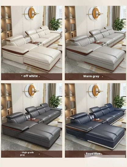 MINGDIBAO Premium Italian Genuine Leather Sofa Set for Living Room with Adjustable Headrests, Bluetooth Speaker, Wireless Charge