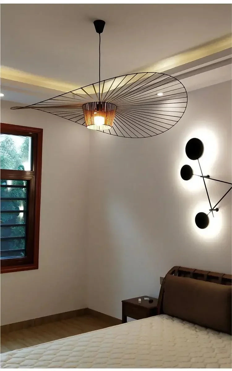 Nordic Vertigo Straw Hat Pendant Lights French Fabric for Restaurant Artistic and Creative Living Room Bedroom Hoom Decor Lamp