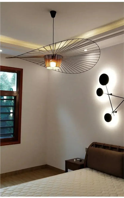 Nordic Vertigo Straw Hat Pendant Lights French Fabric for Restaurant Artistic and Creative Living Room Bedroom Hoom Decor Lamp