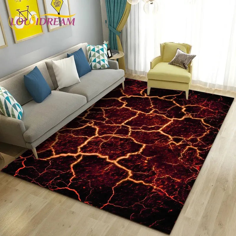 3D Volcano Lava Magma Area Rug Large,Carpet Rug for Living Room Bedroom Sofa Doormat Decoration,Kid Game Play Non-slip Floor Mat