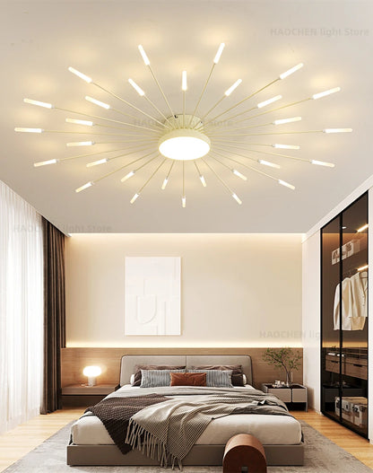 Led Firework Chandelier Dimmable For Living Room Bedroom Milk Yellow Ceiling Chandelier Dining Room LED Ceiling Lamp With Remote