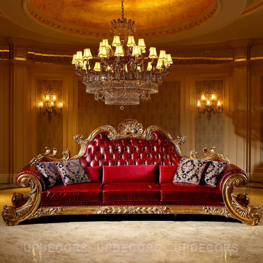 French royal family 7 seater living room furniture set royal antique gold solid wood hand carved sofa set