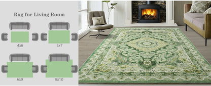 Area Rugs for Living Room, Machine Washable Vintage Rug, Non-Slip Low Pile Throw Rugs with Rubber Backing Washable Carpet