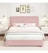 King and Headboard,Boucle Upholstered Platform Bed Frame,Modern Style,Soft Rounded Corners,No Box Spring Required,Easy