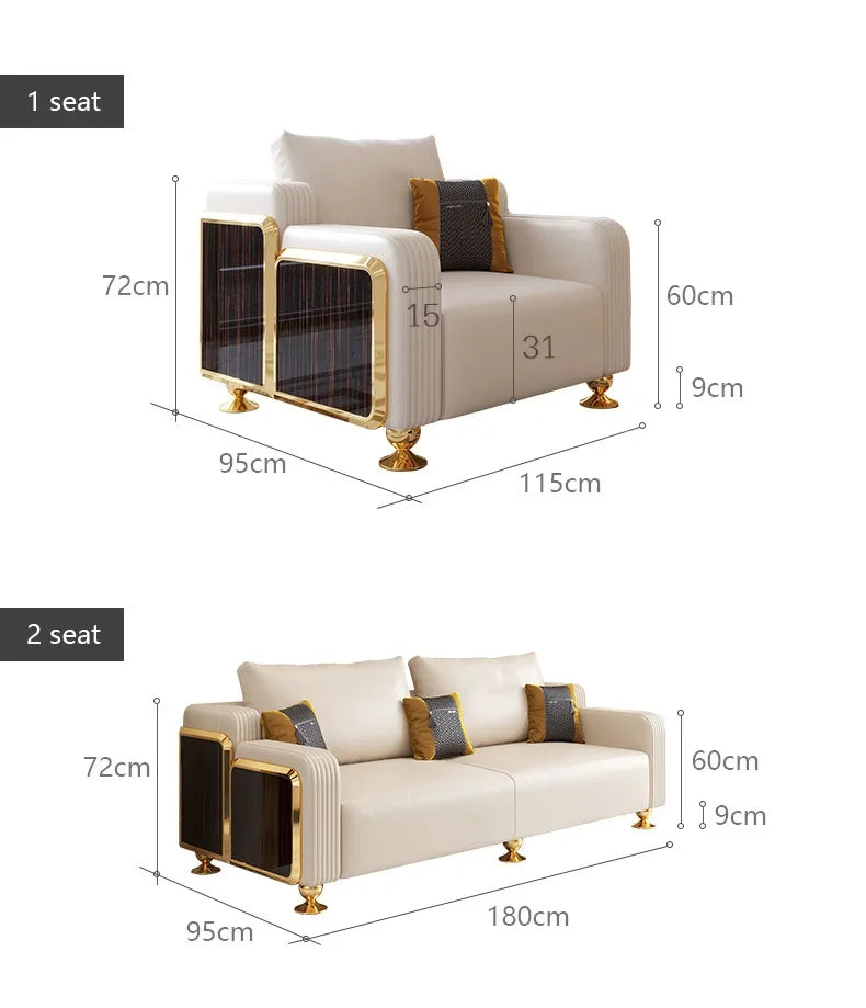 Modern Luxury Leather with Wooden Sofa Set, Fashion 2/3/4 Seater Sofa, Leather Couch for Living Room Accept Customzied Color