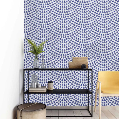Blue drop-shaped Wallpaper ,Blue  Fish Scale Wall Paper Mural,Peel and Stick  Wall Papers  Roll  On White Background