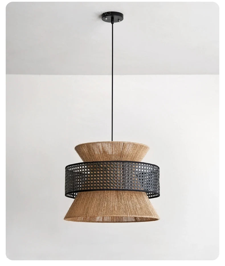 Vintage Wabi Sabi Chandelier Handmade Hemp Rope Pendant Light for Restaurant Bar Cafe Dining Room Led Rattan Lamp