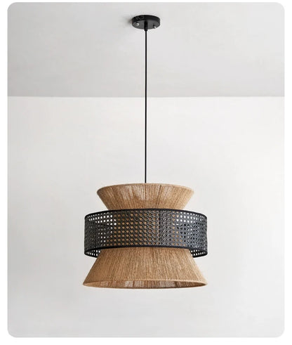 Vintage Wabi Sabi Chandelier Handmade Hemp Rope Pendant Light for Restaurant Bar Cafe Dining Room Led Rattan Lamp