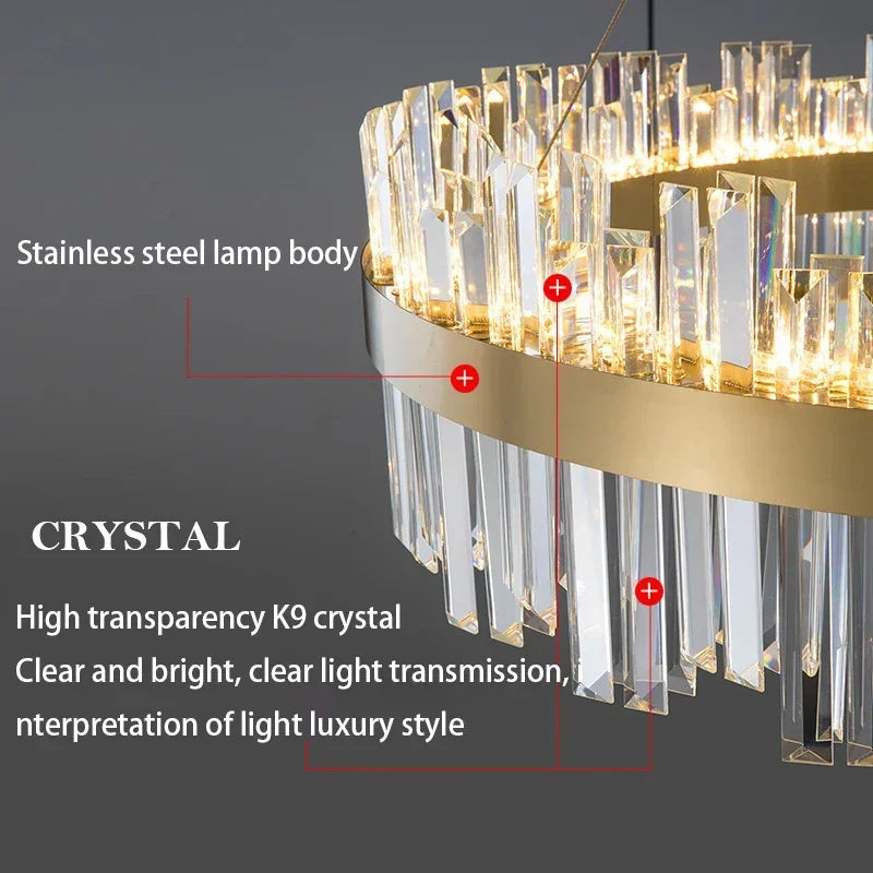 Nordic Luxury Chandeliers Crystal Pendant Ceiling Lights for Living Dining Room Kitchen Gold Pendant Light Decor Indoor Lighting