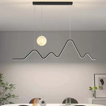 Scandinavian Modern Simple Planet Living Room Light Creative  Long Strip Dining Table Bar Wave Decorative Dining Room Chandel