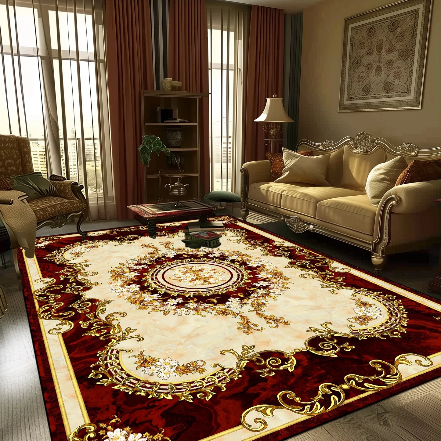 European Style Large Size Carpets for Living Room Decorative Household Rug for Bed Room Washable Non-slip Floor Mat Customizable