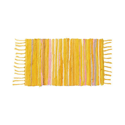 Cotton Tassel Carpet Rug Handmade Bedroom Rug Bedside Floor Mat Entrance Doormat Stripe Kitchen Mat Machine Washable Bath Rug
