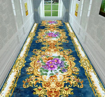 Luxury Classic Style Lobby Long Corridor Carpet Floral Wedding Passageway Large Area Rug Comfortable Washable Non-slip Floor Mat