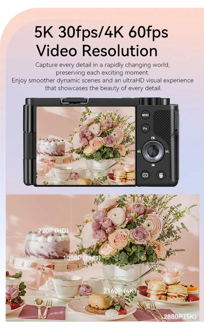 Digital Camera for Vlogging Videos with Flashlight 5X Optical Zoom 5K 30FPS 4K 60FPS  AF/MF IR Rechargeable Battery G930