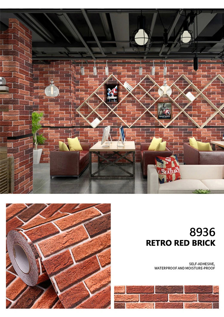 Red Brick Moisture-Proof Waterproof Renovation Sticker PVC Self-Adhesive Room Decoration Bedroom Study Background Wall Wallpaper