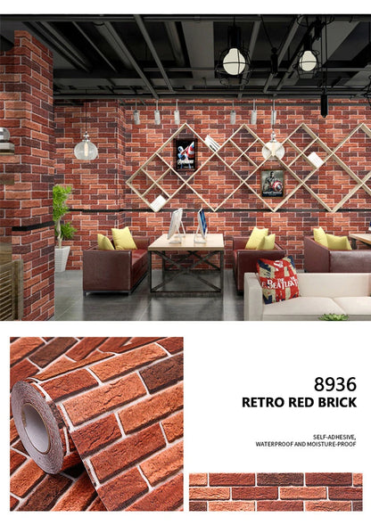 Red Brick Moisture-Proof Waterproof Renovation Sticker PVC Self-Adhesive Room Decoration Bedroom Study Background Wall Wallpaper