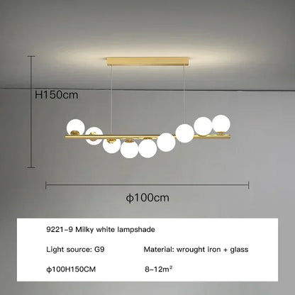 Modern Led Long Ceiling Chandelier Suspension Glass Balls Dining Table Room Kitchen Home Decor Hanging Lamp Front Desk Lights
