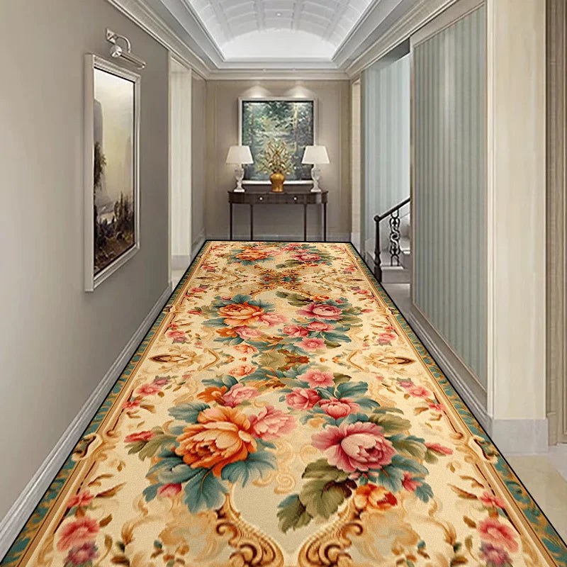 Luxury Long Corridor Carpet Non-slip Stairway Rug European Style Stairs Hallway Carpet Washable Runner Customizable Aisle Rug