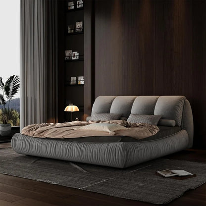 Deluxe king-size upholstered platform bed with upholstered backrest, soft-framed cloud bed, thickened pine slats, metal legs