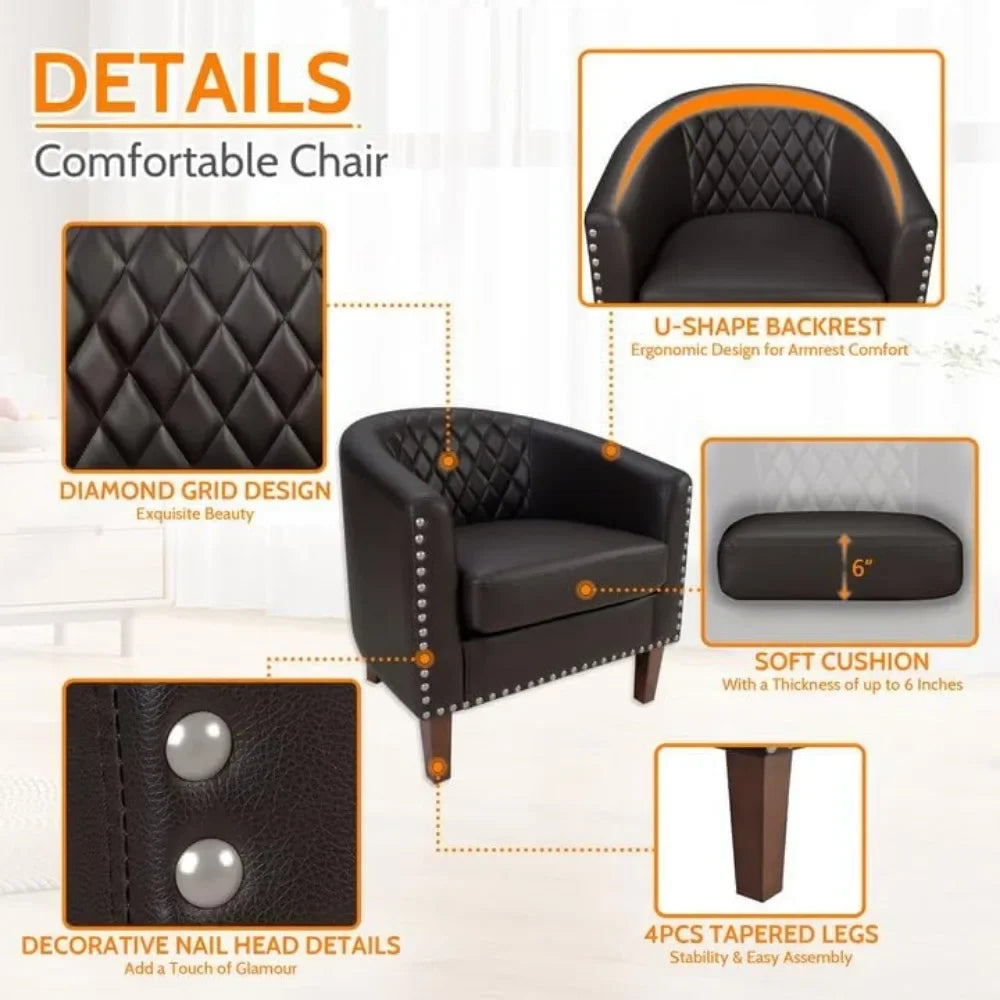 Comfy Accent Chair, Faux Leather Living Room Chairs Club Chair with Cushion, Nailhead Trim and Diamond Mesh Backrest