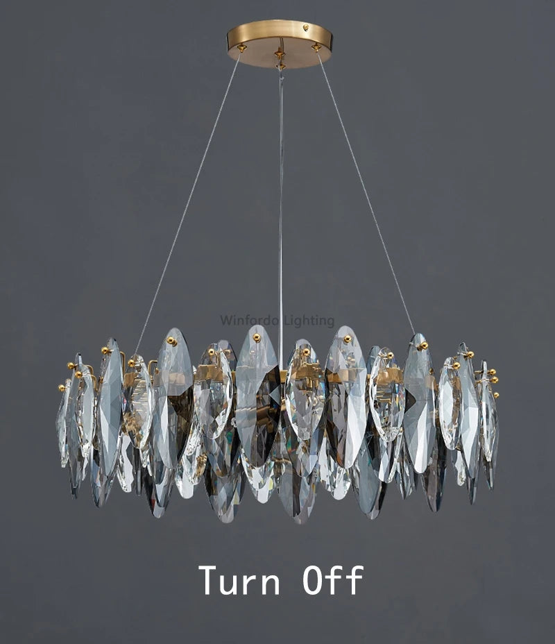 Modern Grey Clear Crystal Chandelier Light Luxury LED Lamp Fixture For Living Dining Room Winfordo Lighting