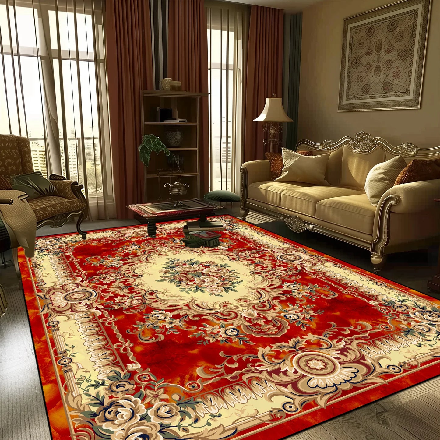 European Style Large Size Carpets for Living Room Decorative Household Rug for Bed Room Washable Non-slip Floor Mat Customizable