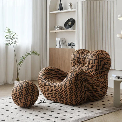 Luxury Mom's Embrace Bean Bag Sofa with Ottoman Modern Striped Cozy Seating for Living Room Bedroom Lounge Chair Decor Furniture