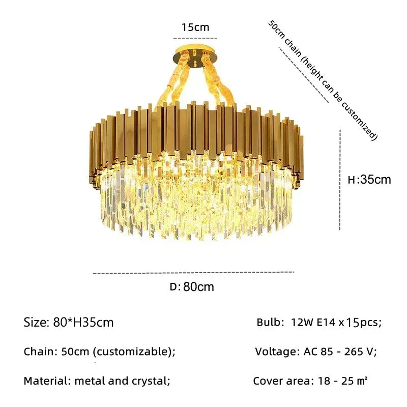 Light luxury golden luxury chandelier interior lighting hotel living room ceiling Led glossy lighting fixture crystal chandelier