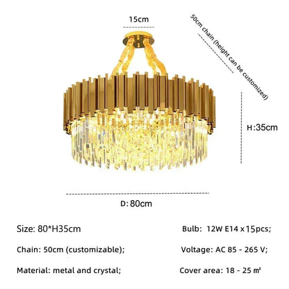 Light luxury golden luxury chandelier interior lighting hotel living room ceiling Led glossy lighting fixture crystal chandelier