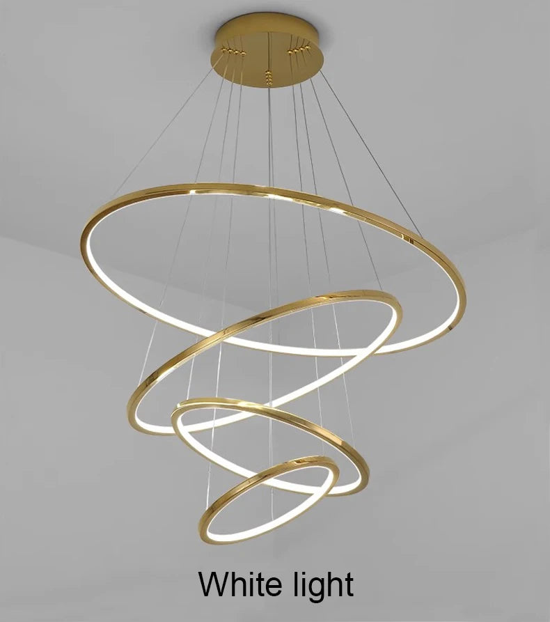Ring lamp LED chandelier dining room bedroom duplex floor living room large chandelier staircase loft stainless steel chandelier