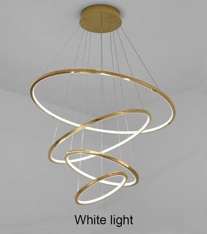 Ring lamp LED chandelier dining room bedroom duplex floor living room large chandelier staircase loft stainless steel chandelier