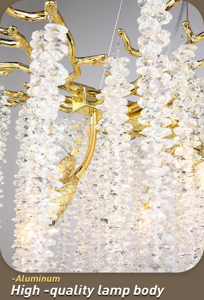 Round Gold Crystal Chandelier For Bedroom Living Room Dining Room Lounge Modern Luxury Gold Ceiling Crystal Branch Chandeliers