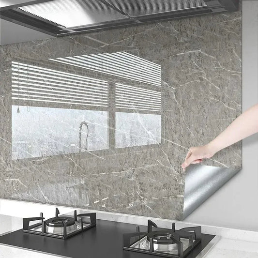 80cm Width Oil Proof Wall Stickers Waterproof Foil Wallpaper Marble Self Adhesive Mould Proof Sticker for Kitchen Bathroom Decor
